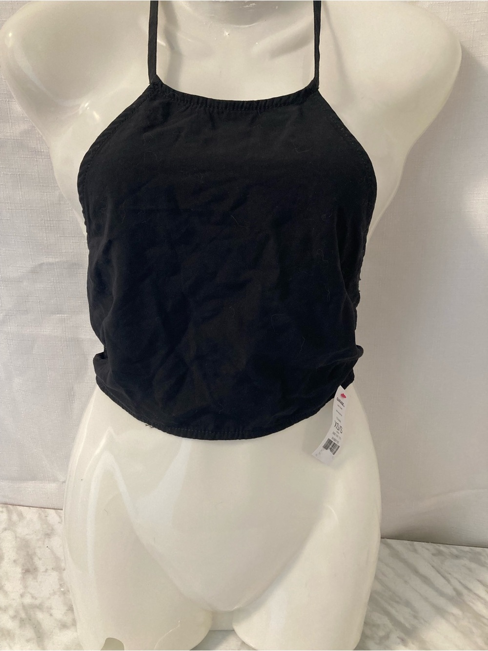 NWT Garage Black Halter Crop Top Open Back Tie Y2K XS/S